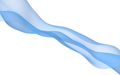 Abstract blue wave. Raster air background. Bright blue ribbon on white background. Blue scarf. Abstract blue smoke. 3D illustration