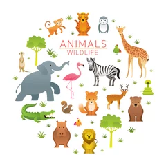 Stickers meubles Zoo Groupe d& 39 animaux sauvages, zoo, enfants et style de dessin animé mignon