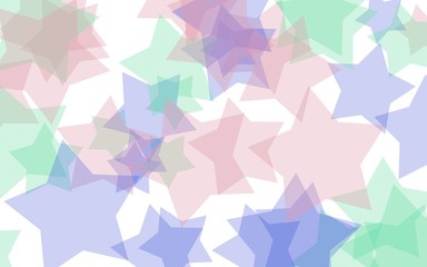 Multicolored translucent stars on a white background. Green tones. 3D illustration