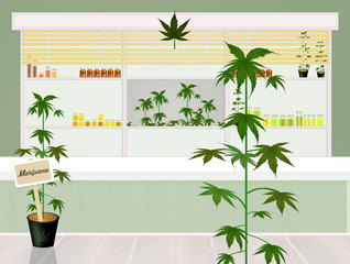 illustration of cannabis store
