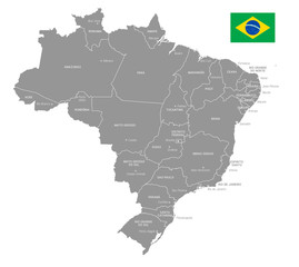 Grey Vector Political Map of Brazil