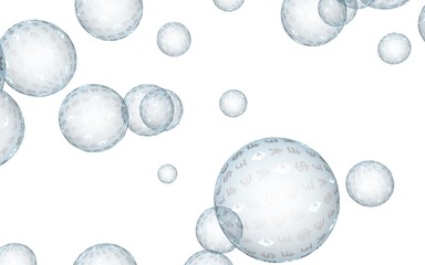 Bitcoin economic financial bubble. Cryptocurrency 3D illustration. Business concept. Bue bubbles on a white background