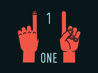 Obraz premium Count on fingers. Number one. Gesture. Stylized hands with index up. Vector.