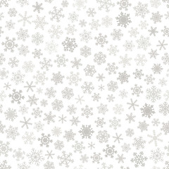 Christmas seamless pattern of snowflakes, gray on white background.