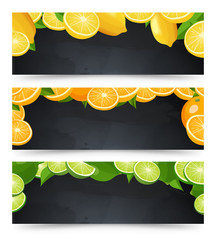 Horizontal advertisement banners set with blackboard and citrus fruits