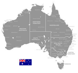 Grey Vector Political Map of Australia © pingebat