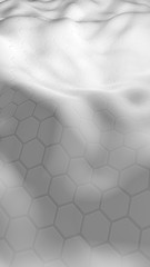 White honeycomb with a gradient color on a light background. Perspective view on polygon look like honeycomb. Wavy surface. Isometric geometry. 3D illustration