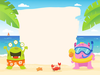 Summer Template With Monsters - obrazy, fototapety, plakaty