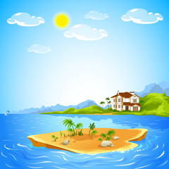 Fototapeta na wymiar vector illustration beach sunny sea villa