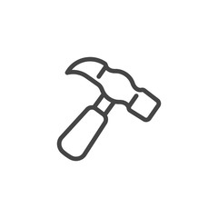 Hammer line icon isolated. Manual mechanical tools for construction and repair logo. Industrial equipment outline label. Settings and interface graphic element. Vector illustration