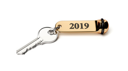 Room key with golden keychain 2019 new year