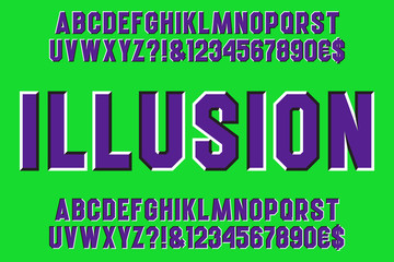 Fototapeta premium Optical illusion alphabet of sliding letters, numbers and currency signs.