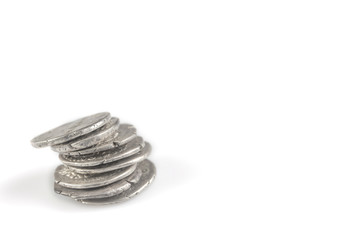 Roman denarius lie on a white background, the era of the Antonines, Marcus Aurelius, Antoninus Pius, Commodus, Caesar