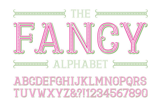 Fancy alphabet with numbers in fashionable festive style.