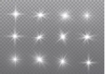 Fotobehang White sparks glitter special light effect. Vector sparkles on transparent background. Christmas abstract pattern. Sparkling magic dust particles. © roman11998866