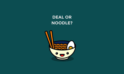 Deal Or Noodle Pun Poster Vector Illustration in Flat Style Line Art