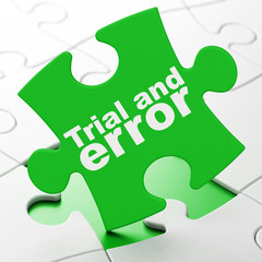 Science concept: Trial And Error on Green puzzle pieces background, 3D rendering