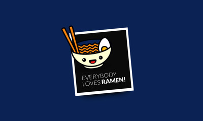 Everybody Loves Ramen Pun Poster Vector Illustration in Flat Style Line Art