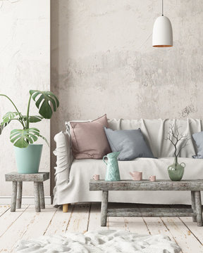 Fototapeta Mock up interior in Scandinavian style with a sofa. 3D rendering