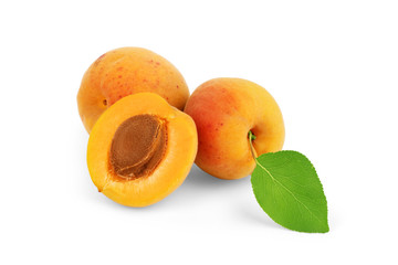 Isolated apricot. Fresh cut apricot fruits isolated on white background, with clipping path