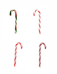 Set of Christmas Candy cane with red and green Bow isolated on white background.