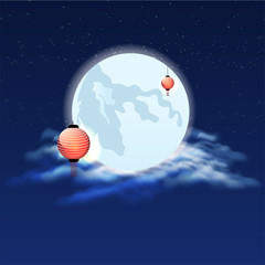 Full moon night background decorated with chinese lantern.