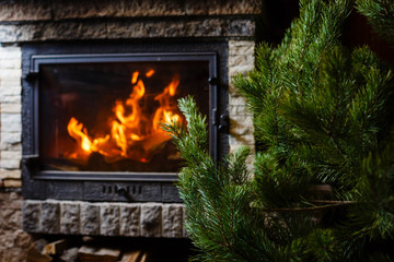 Obraz premium A fire burns in a fireplace, Fire to keep warm.