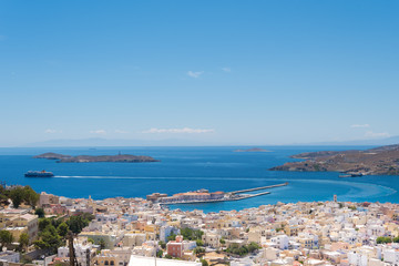 Fototapeta na wymiar The city of Ermoupolis and the port of Syros island, Cyclades, Greece