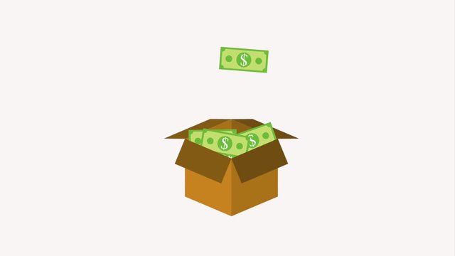 cardboard box filled banknote money dollar animation hd