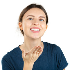 Fototapeta premium I love you my darling! Close up portrait of beautiful cute lovely charming happy woman