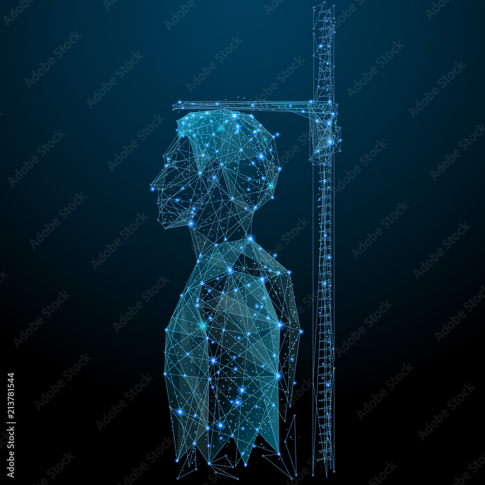 Leinwandbilder measuring height low poly wireframe. male on vector polygonal image in the form of a starry sky or s