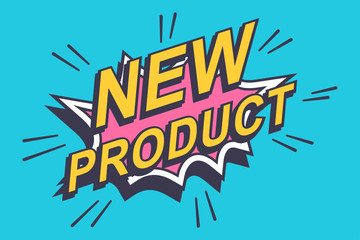New product sticker, label. Vector comics bubble icon isolated on a blue background.