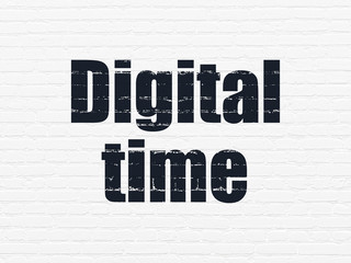 Time concept: Painted black text Digital Time on White Brick wall background