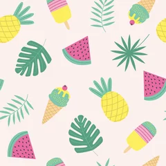Raamstickers seamless pattern with ice cream, fruit,  tropical leaf  -  vector illustration, eps © nataka