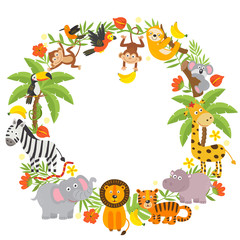 Obraz na płótnie Canvas frame with jungle animals - vector illustration, eps