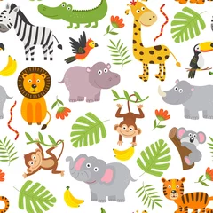Tapeten nahtlose Muster Dschungeltiere auf weißem Hintergrund - Vektor-Illustration, eps © nataka