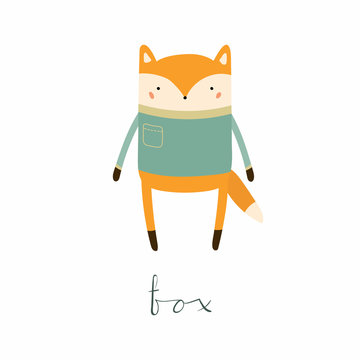 Hand drawn vector illustration of a cute funny fox in sweater, with calligraphic hand written quote. Isolated objects. Scandinavian style flat design. Concept for children print.