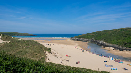 england, Cornwall,Crantock beach and holidaymakers