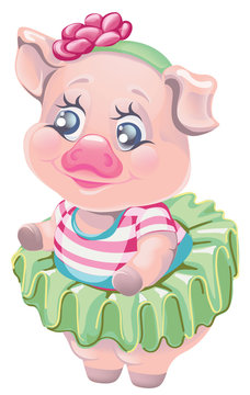 vector clipart cartoon character girl piglet in ballet costume