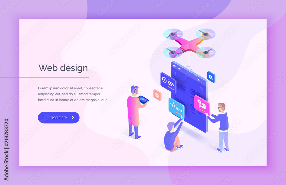 Poster web design, development. people interact with parts of the interface, creating an interface for the 