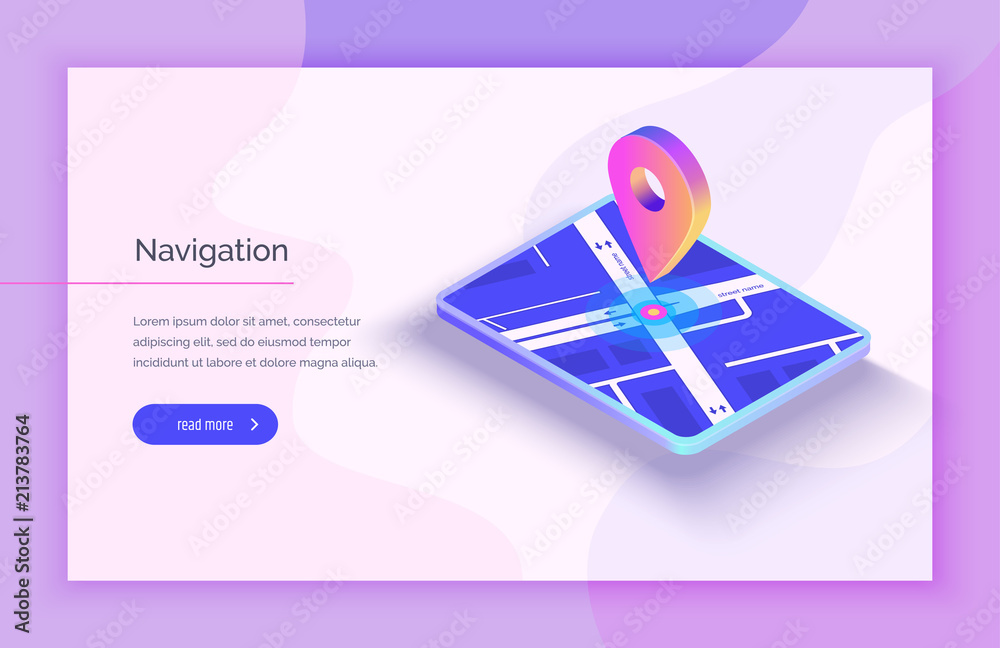 Poster gps navigation system. mobile application for navigation. gps smart tracker. mobile phone is a mark 