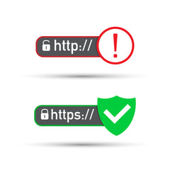http and https protocols on shield, on white background