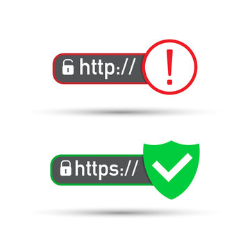 http and https protocols on shield, on white background