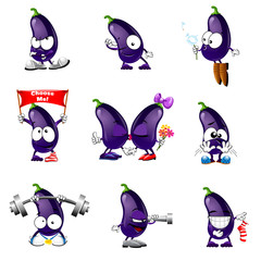 vector set of eggplant smile icons face emotions actions logo