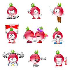 vector set of radish smile icons face emotions actions logo