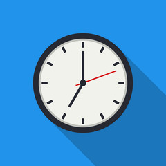 Clock icon with shadow on a blue background for website design in flat style. Vector illustration, eps10