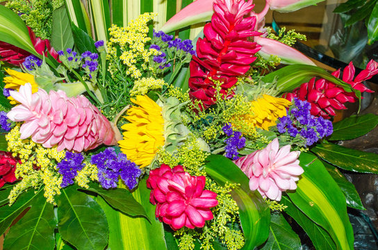 Colorful flowers in a buke. Floral, yellow