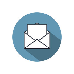 Mail sign icon or envelope icon with shadow on a light background for website design in flat style. Newsletter icon, message icon. Vector illustration, eps10