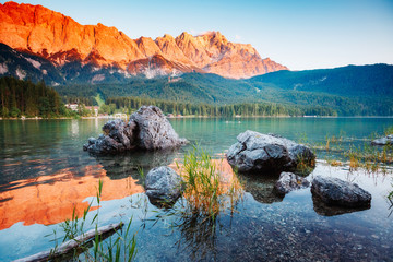 A look at the famous lake Eibsee in sunligth.