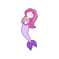 Obraz na płótnie Canvas Funny cartoon mermaid. Patch, badge sticker. Icons, pattern for clothes, t-shirts, print, web design, postcards. Vector doodle illustration with cartoon comic character